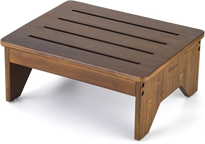 StrongTek Bamboo Bed Step Stool for Adults & Kids – Wide 16" Platform, 300 lbs Capacity, Non-Slip Drainage Surface, 6.5" Height Safe Bedside Stool, Bathroom Shower Step & Office Foot Rest (Brown)