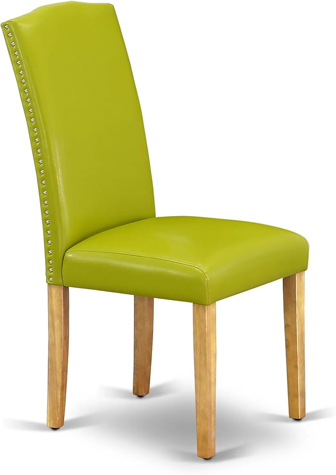 East West Furniture ANEN3-OAK-51 3 Piece Modern Dining Table Set Contains a Round Kitchen Table with Pedestal and 2 Autumn Green Faux Leather Upholstered Chairs, 36x36 Inch, Oak