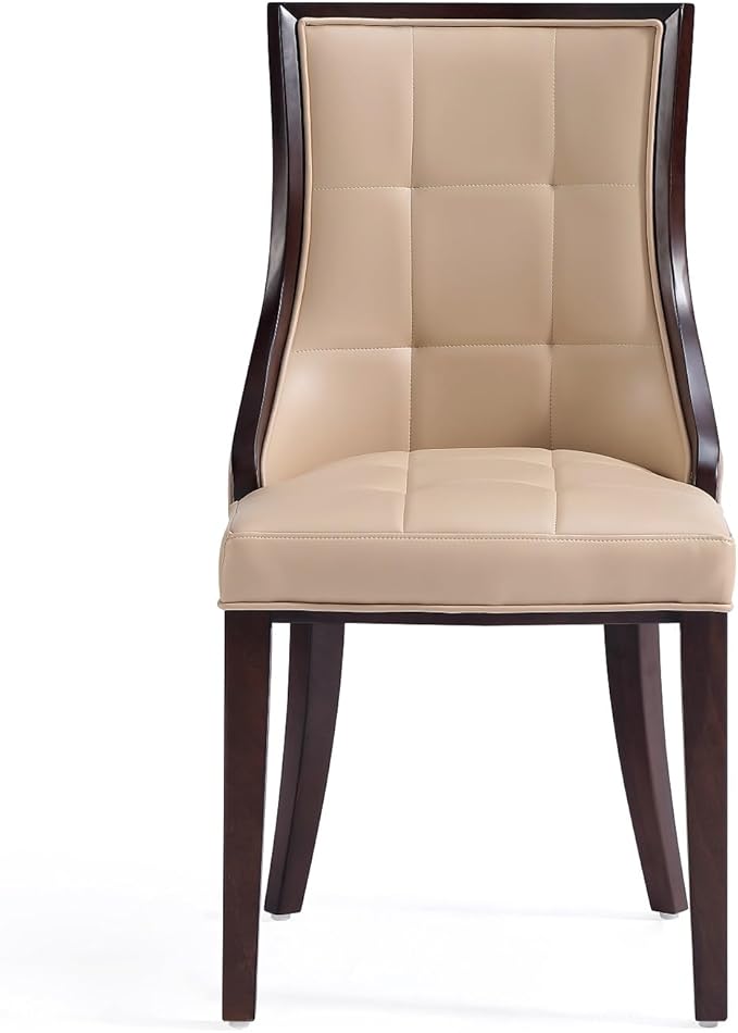 Manhattan Comfort Fifth Avenue Faux Leather Dining Chairs, Parsons Accent Furniture with Padded Wingback Seat, Fine Rectangular Stitching and Solid Beech Wood Frame, Set of 4, Tan