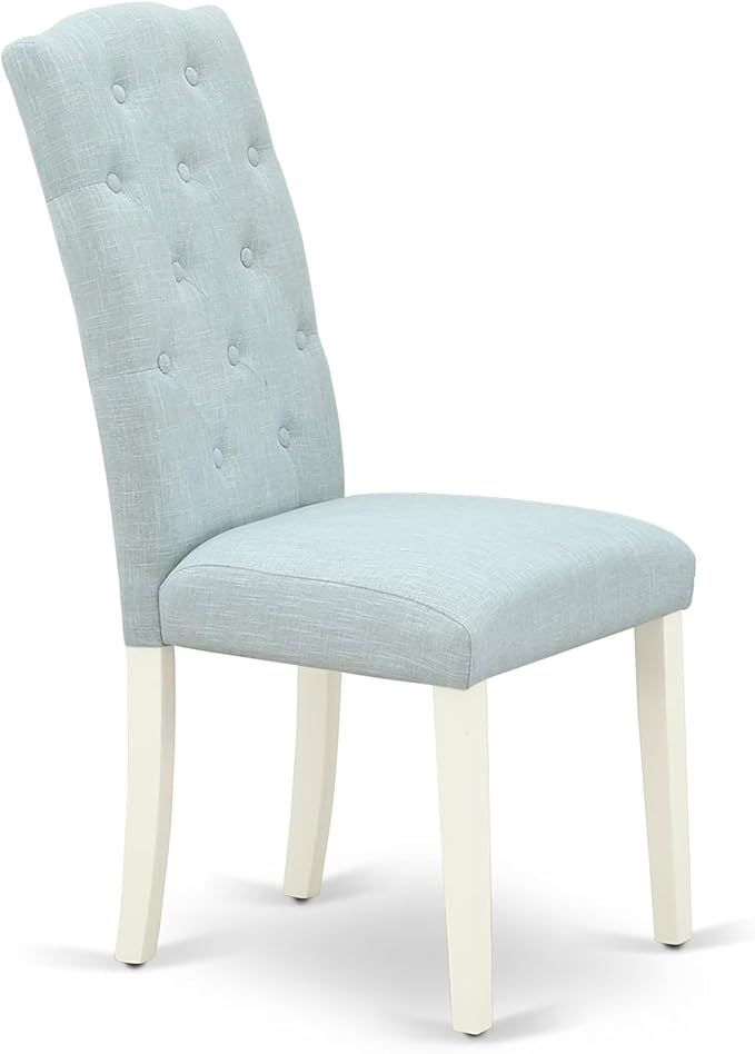 East West Furniture V097CE215-7 7 Piece Kitchen Table Set Consist of a Rectangle Dining Table with V-Legs and 6 Baby Blue Linen Fabric Parson Dining Room Chairs, 40x72 Inch, Multi-Color