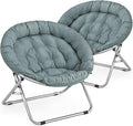MoNiBloom Round Folding Saucer Chairs Set of 2 for Bedroom Living Room Dorm Foldable Metal Frame Comfy Soft Lounge Lazy Cozy Moon Chairs for Teens (Teal)