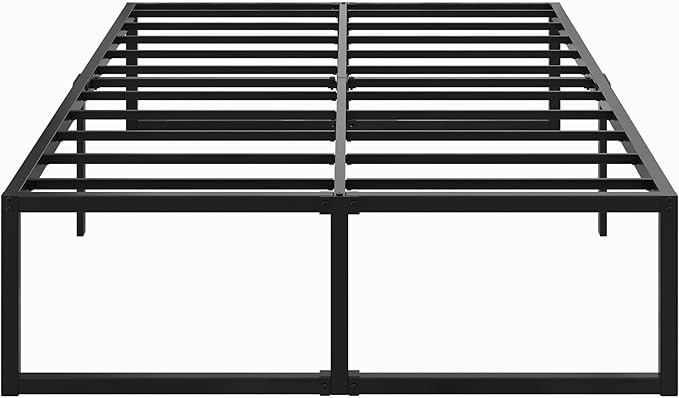18 Inch King Bed Frame with Storage Bed Cover Skirt, Heavy Duty Metal Full Platform Bed Frame No Box Spring Needed, Easy Assembly, Noise Free, Black and Blue