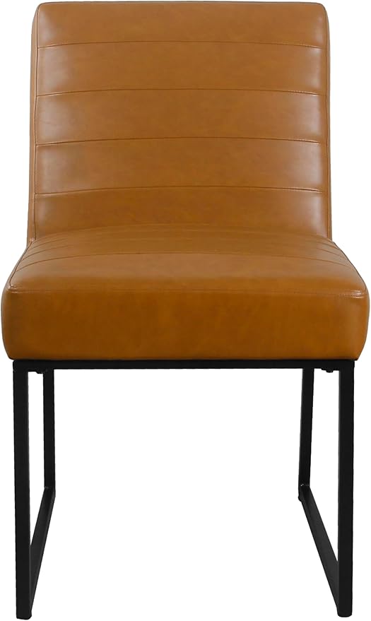 HomePop Channeled Metal Dining Chair Home Décor | Single Pack - Brown Faux Leather