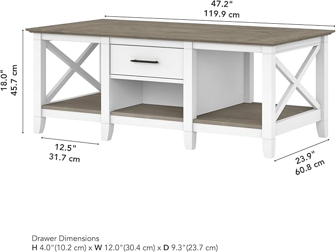 Bush Furniture Key West Coffee Table with Storage in Pure White and Shiplap Gray