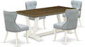 East West Furniture V077SI215-5 5 Piece Dining Set Includes a Rectangle Dining Room Table with V-Legs and 4 Baby Blue Linen Fabric Upholstered Parson Chairs, 40x72 Inch, Multi-Color