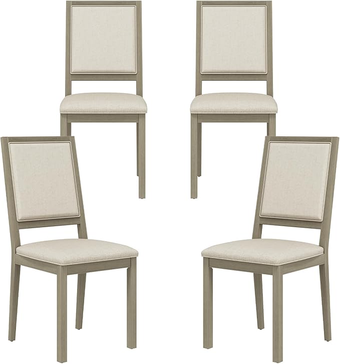 COLAMY Wood Dining Chairs Set of 4, Mid Century Modern Upholstered Kitchen Chairs,19 Inch Fabric Dining Chair with Back for Kitchen Dining Room,Grey