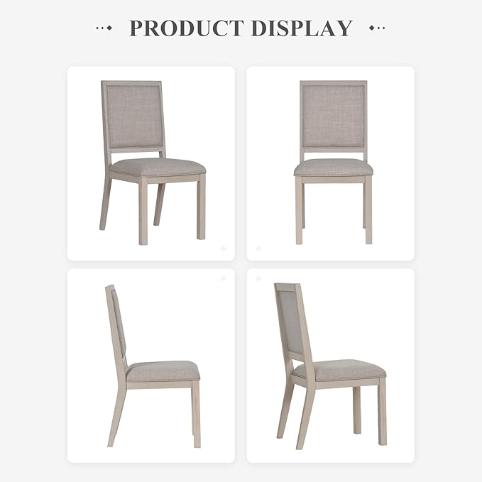 COLAMY Wood Dining Chairs Set of 6, Mid Century Modern Upholstered Kitchen Chairs,19 Inch Fabric Dining Chair with Back for Kitchen Dining Room,Ivory