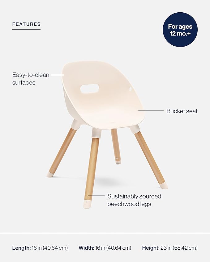 Lalo The Play Chair, Wooden and Non-Toxic Plastic Kids and Toddler Chair - Sturdy Bucket Seat and Easy to Clean Kids Chair with up to 200 lb. Weight Capacity, Set of 2 - Grapefruit