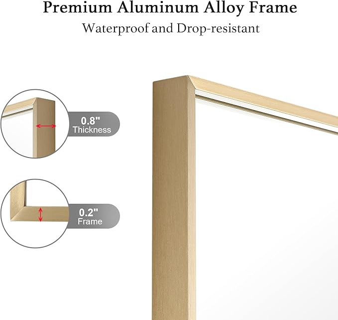 24x32 Inch Gold Bathroom Mirror - Copper-Free Mirror, Aluminum Alloy Frame Vanity Rectangle Wall Mounted Modern Mirror for Bedroom/Living Room/Porch Horizontal or Vertical