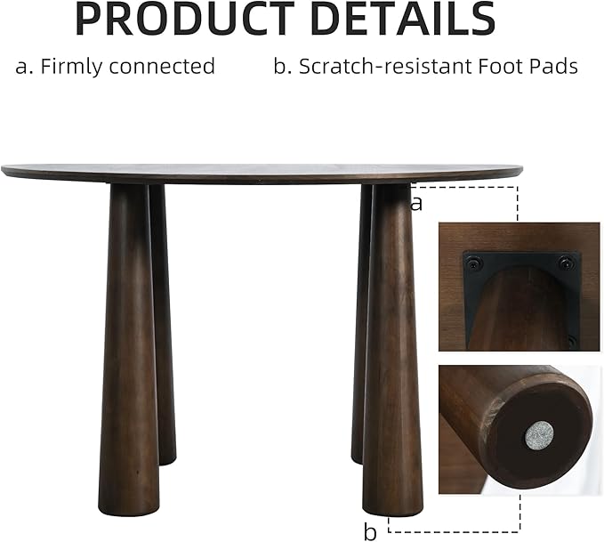 Casaphoria 59" Round Dining Table, Kitchen Table for 6 with Arc-Shaped Edge Top and Cylindrical Legs, Easy Assembly for Living Room, Dining Room, Walnut