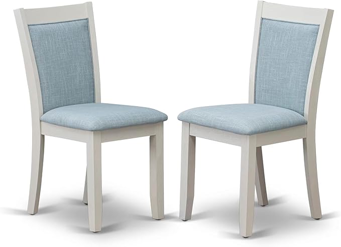 East West Furniture V077MZ015-5 5 Piece Dining Set Includes a Rectangle Dining Room Table with V-Legs and 4 Baby Blue Linen Fabric Upholstered Parson Chairs, 40x72 Inch, Multi-Color