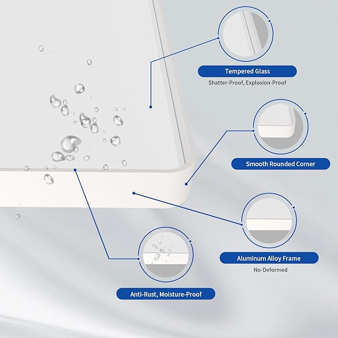 WEER White Bathroom Mirror 36X30 Inch, Rounded Rectangle White Metal Frame Mirror, Matte White Bathroom Vanity Mirror with Tempered Glass, Anti-Rust, Hangs Horizontally or Vertically