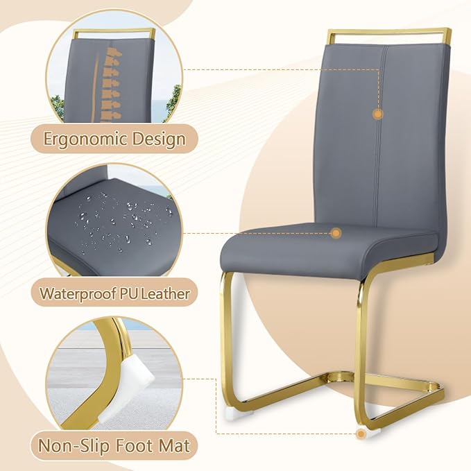 Dining Chairs Set of 2, Faux Leather Dining Chairs with Plated Chrome Metal Frame, Modern Kitchen Chairs Set with Padded Seat High Back for Dining Room, Kitchen Room, Living Room.