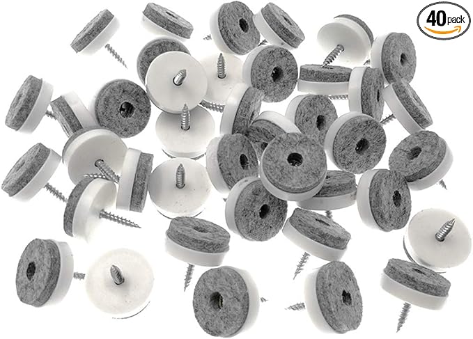 ALIMITOPIA 40pcs Screw-on Furniture Felt Pad Chair Glide Slider Hardwood Floor Protector for Wooden Leg Feet of Chair Table Furniture(Φ24mm or 0.95";White)