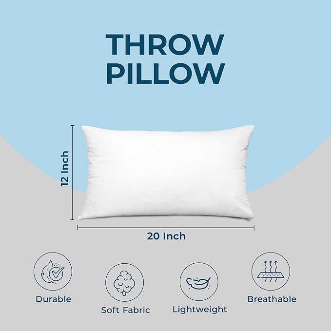 Utopia Bedding Throw Pillows (Set of 4, White), 12 x 20 Inches Pillows for Sofa, Bed and Couch Decorative Stuffer Pillow
