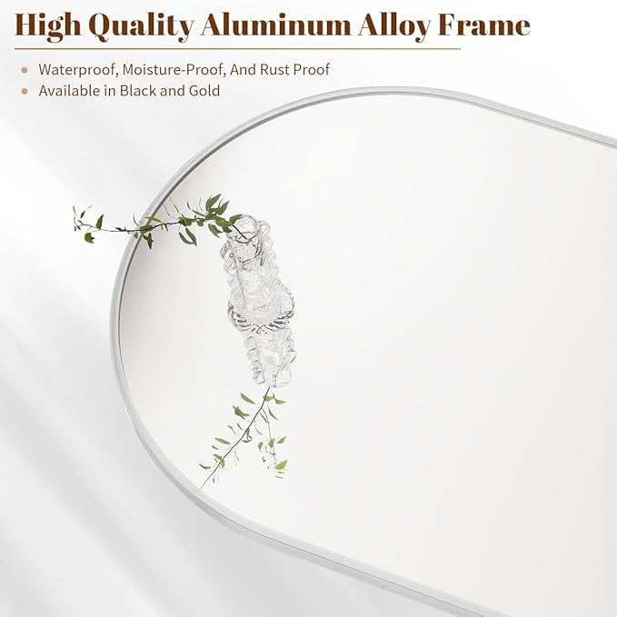 BEAUTYPEAK 32"x34" Arch Bathroom Mirror, Wall Mounted Vanity Metal Frame Mirror for Bedroom, Entryway, Living Room, Silver