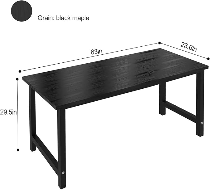 NSdirectModern Computer Desk 63 inch Large Office Desk Writing Study Table for Home Office Desk Workstation Wide Metal Sturdy Frame Thicker Steel Legs, Black.