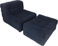 Bean Bag Chair - Memory Foam Bean Bag Chair for Adults, Comfy High-Resilience Single Sofa, Small Space Floor Chair, Chaise Lounge for Living Room, Bedroom (Dark Blue, Square + Ottoman)