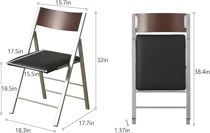 Folding table and chair set, dining table with extra large storage space and 4 universal wheels, matched with padded steel frame folding chairs, space-saving dining table and 4 chairs (Black)