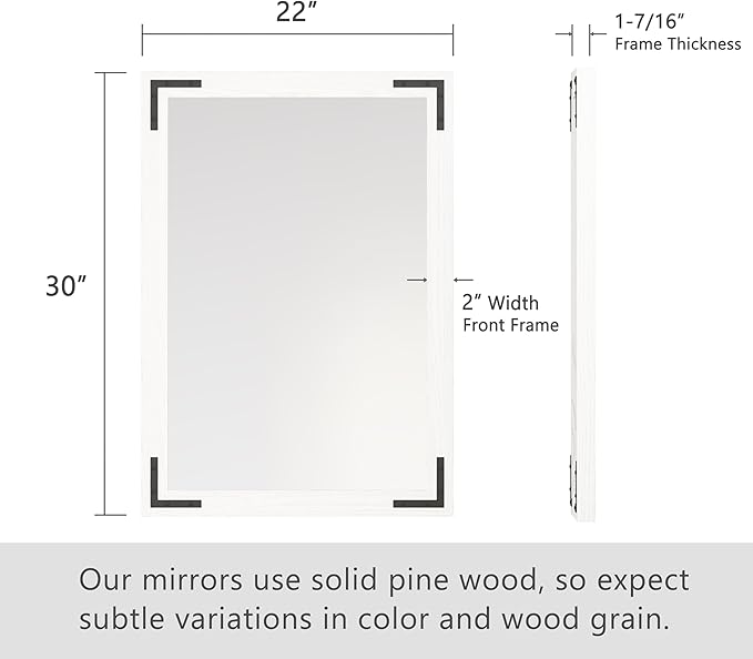 VocalStar White Wood Framed Mirror 22 x 30 Inch, Rustic Natural White Wooden Rectangle Bathroom Vanity Wall Mirror for Farmhouse Boho Decor, 1/4-inch Shatterproof Glass | Waterproof