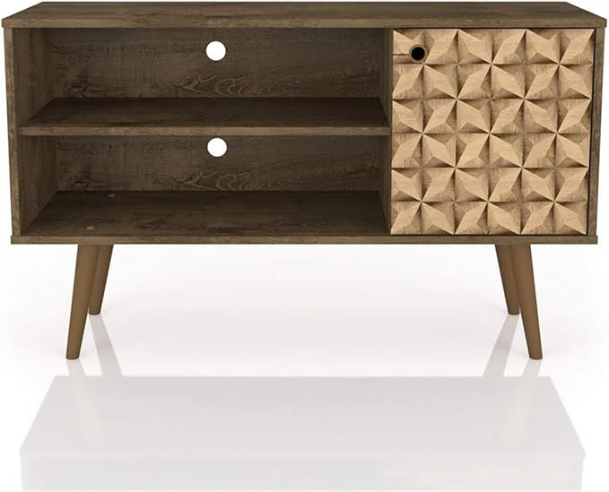 Manhattan Comfort Liberty Mid Century Modern TV Stand for Televisions up to 46 Inches, Bedroom and Living Room Entertainment Center with Storage, Shelves, and Cabinet, 43" Wide, Brown/3d Print