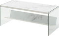 Convenience Concepts SoHo Glass Modern Living Storage Shelf, Contemporary Coffee Table for Family Room, 40", Faux White Marble
