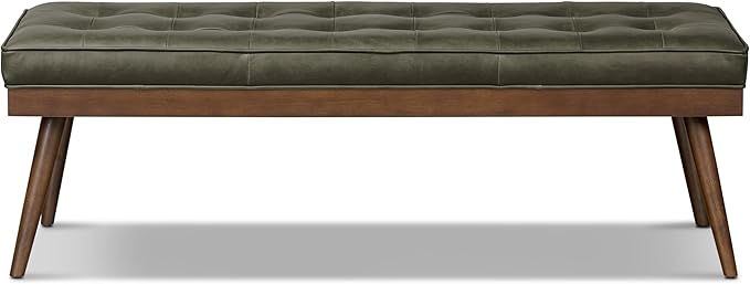 POLY & BARK 55" Tufted Leather Bed Bench for Bedroom End of Bed - Living Room Entry Way Bench - Pure Italian Leather Upholstery with a Solid Wood Frame - Ottoman Bench with Wooden Legs - Olivine Green