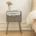 Grey Nightstand, Modern Night Stand Wood, Fluted Bedside Table with Solid Wood Legs for Bedroom, Dorm and Small Space (Grey)