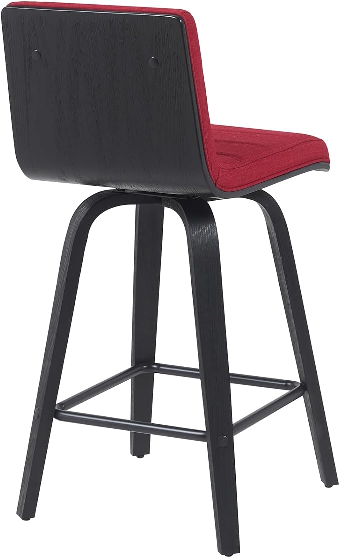 Vienna Modern Counter Height Swivel Bar Stool with Red Upholstered Seat and Brushed Wood Frame Set of 3