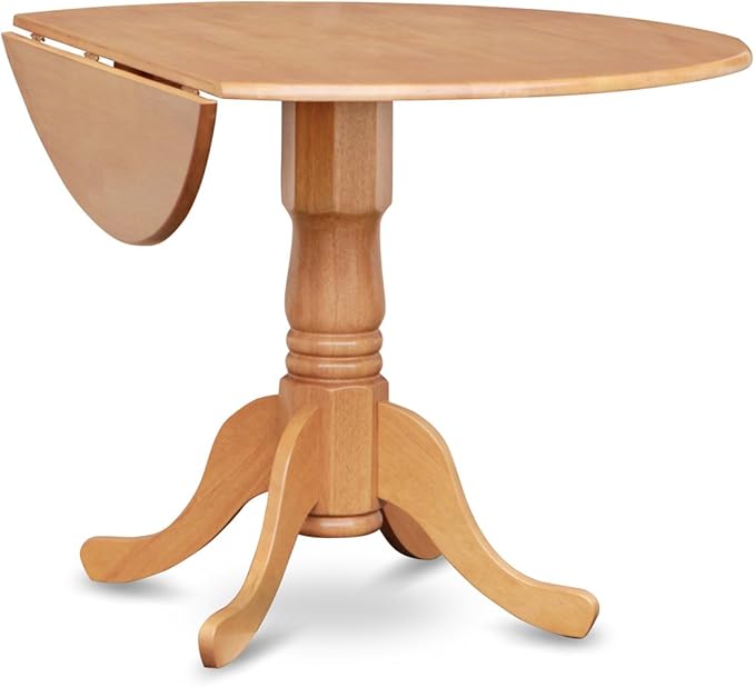 East West Furniture DLBR5-OAK-18 5 Piece Dining Room Table Set Includes a Round Dining Table with Dropleaf and 4 Brown Linen Linen Fabric Upholstered Parson Chairs, 42x42 Inch, Oak