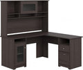 Bush Furniture Cabot L Shaped Desk with Hutch | Corner Desk with Storage for Home Office in Heather Gray | 60W L Shaped Computer Desk