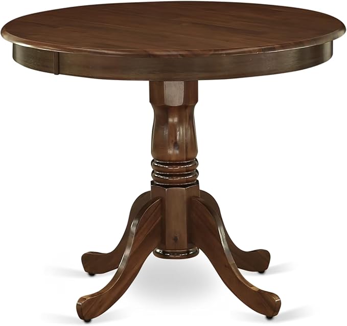East West Furniture ANDA3-AWA-13 3 Piece Kitchen Table Set Includes a Round Dining Table with Pedestal and 2 Polyester Fabric Upholstered Parson Chairs, 36x36 Inch, Antique Walnut