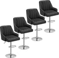 VECELO Bar Stools Set of 4, Adjustable Barstools, Counter Height Stools with Back and Arm, Kitchen Island Stools, Swivel PU Chairs for Pub, Dining Room, Modern Style, PU Black