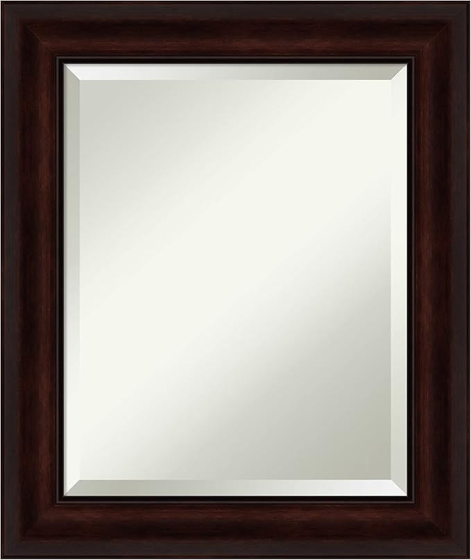 Amanti Art Brown Bathroom Mirror for Over Sink, 25x21 Coffee Bean Brown Rectangle Vanity Mirror, Small Casual Frame, Hangs Horizonally and Vertically, Bathroom Wall Decor, Beveled Edge from WI, USA