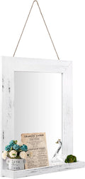 QDSSDECO 16"×20" Wall Mirror with Shelf Farmhouse Decor Rectangular Mirror Hanging for Bathroom, Vanity, Bedroom, Entryway, Living Room,White with Hemp Rope