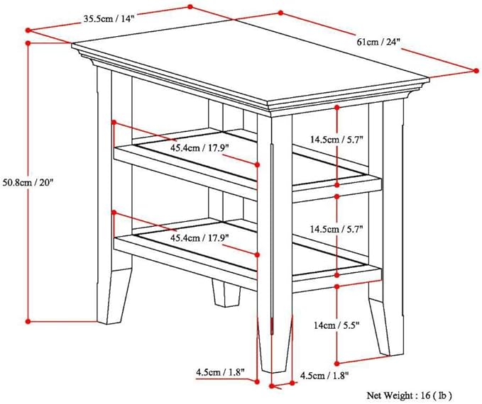 SIMPLIHOME Acadian 14-inch Wide Solid Wood Narrow End Table in Black, Transitional-Style Side Table for Living Room, Bedroom, or Family Room with 2 Open Shelves