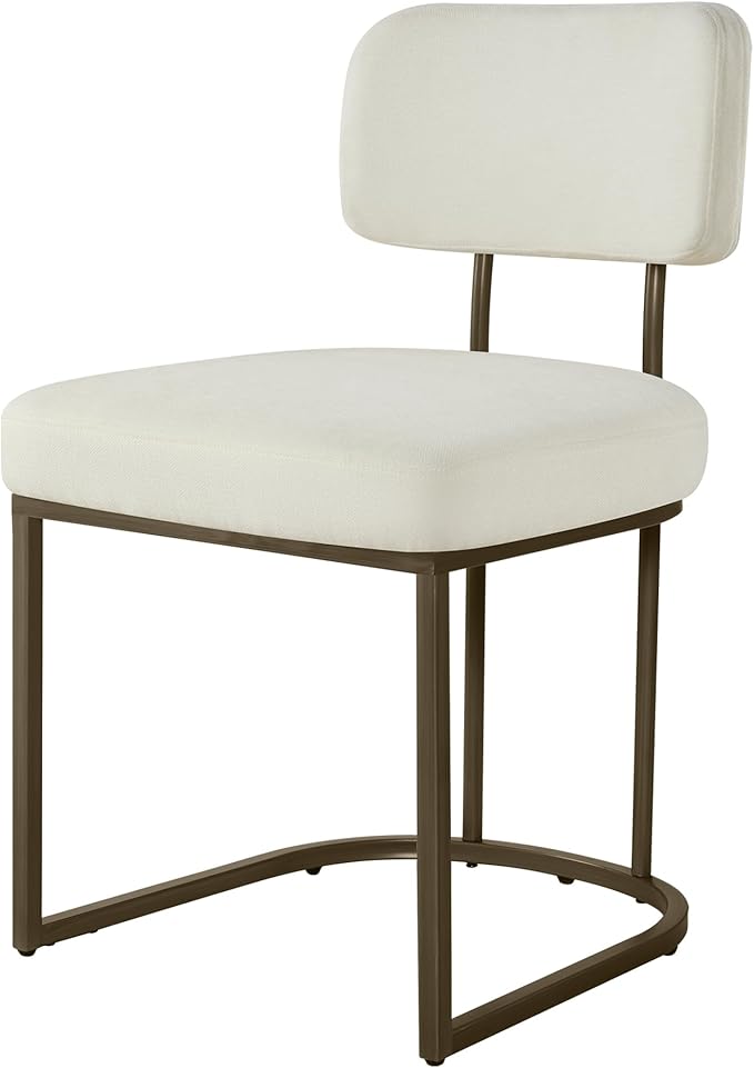 Dining Chairs Set of 4, Upholstered Modern Kitchen Chairs with Ergonomic Backrest, Fabric Cushion Seat & Metal Legs for Living Room, Restaurant, and Café, Ivory, 2Boxs