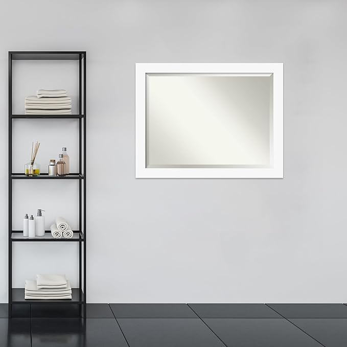 Amanti Art White Bathroom Mirror for Over Sink, 36x46 Basic White Rectangle Vanity Mirror, X-Large Casual Wood Frame, Hangs Horizonally and Vertically, Bathroom Wall Decor, Beveled Edge from WI, USA