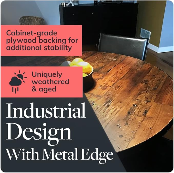 Reclaimed Wood Table Top - Rustic Recycled Wooden Piece Perfect for Signs, Kitchens, Dining and Coffee Table Tops (Reclaimed Wood Table Top with Metal Edge, 30" x 48")