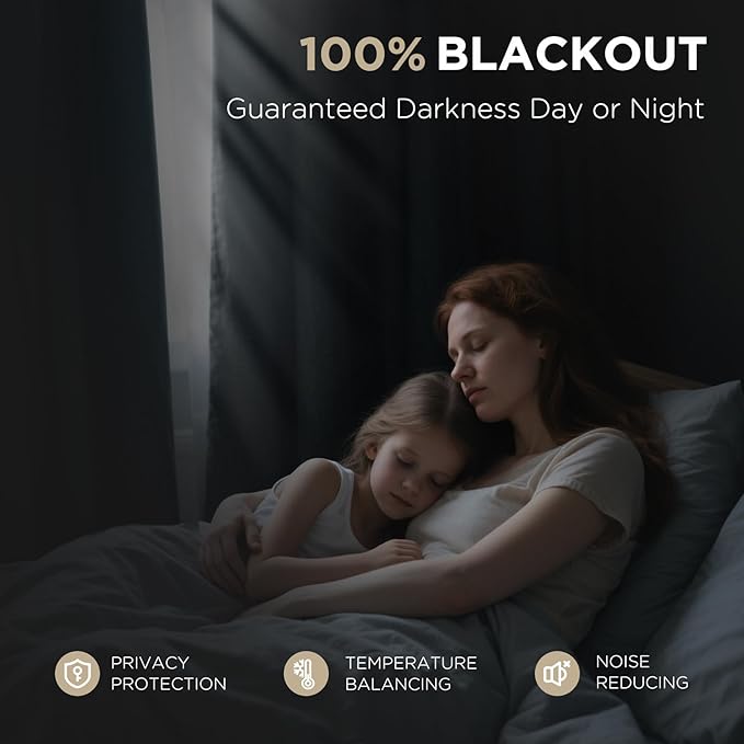Joydeco 100% Blackout Curtains for Bedroom - Natural Linen Curtains 66" W x 96" L Long, Thermal Insulated 2 Panels Light Beige. Room Darkening Light Blocking Drapes for Living Room