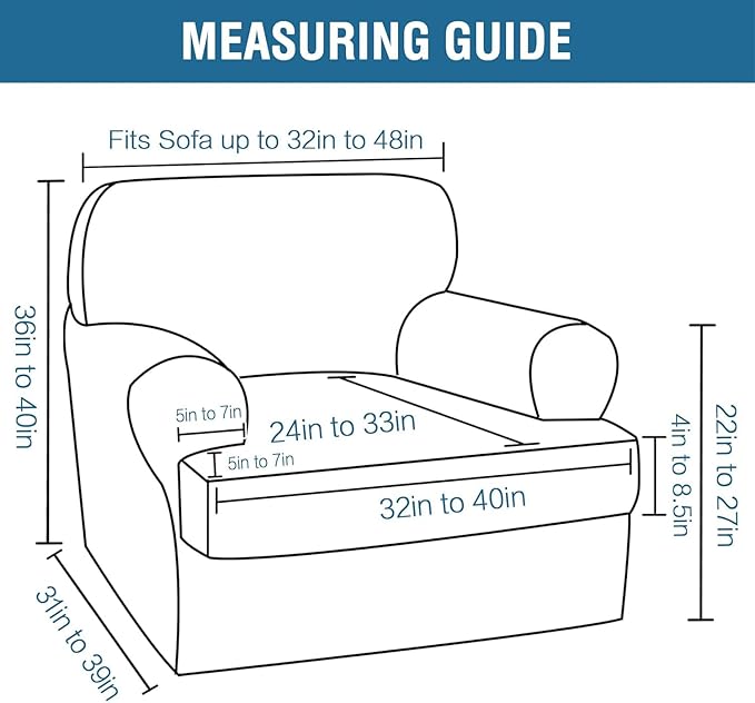H.VERSAILTEX Sofa Cover 2 Piece T Cushion Armchair Slipcovers Thick Velvet Couch Cover Stretch T Cushion Sofa Covers for 1 Cushion Couch with 1 Individual T Cushion Covers, French Oak