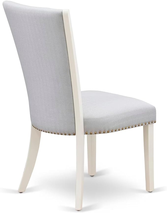 East West Furniture V027VE005-5 5 Piece Dinette Set for 4 Includes a Rectangle Dining Room Table with V-Legs and 4 Grey Linen Fabric Upholstered Parson Chairs, 40x72 Inch, Multi-Color