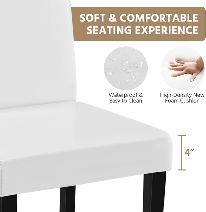 Yaheetech Dining Chairs Set of 2 Faux Leather Modern Dining Room Chairs with Rubberwood Legs and Padded Seat for Kitchen/Living Room/Restaurant, White