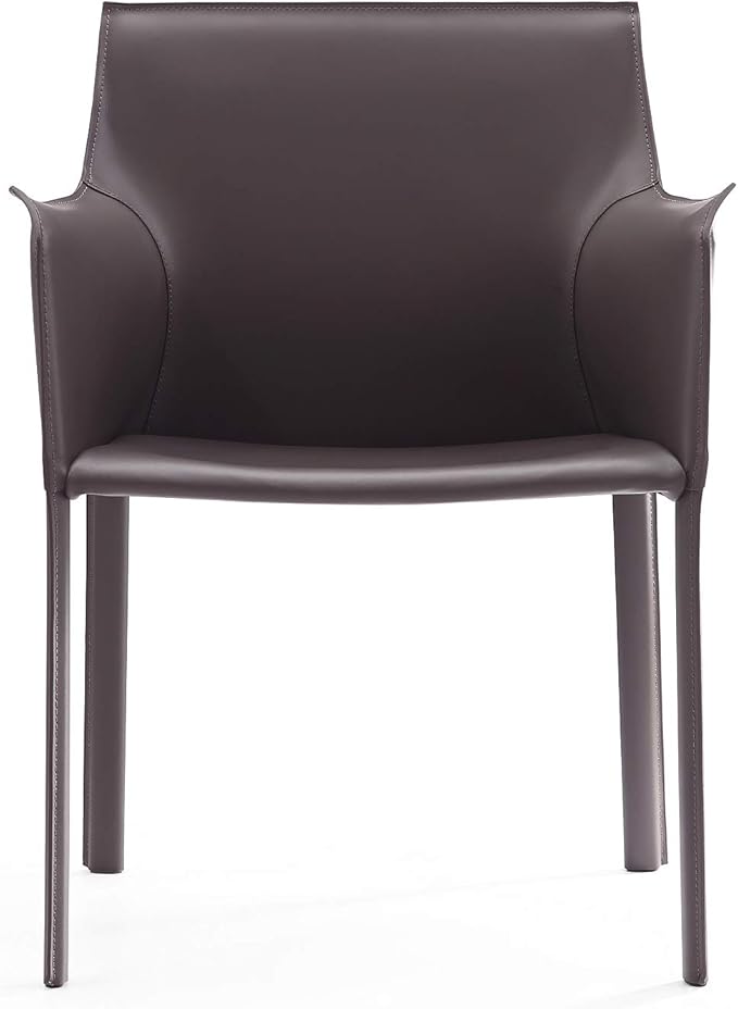 Manhattan Comfort Paris Modern Saddle Leather Dining Chairs, Metal Frame, Comfortable Padded Seat, Fully Assembled Armchair Accent Furniture, Set of 4, Yellow
