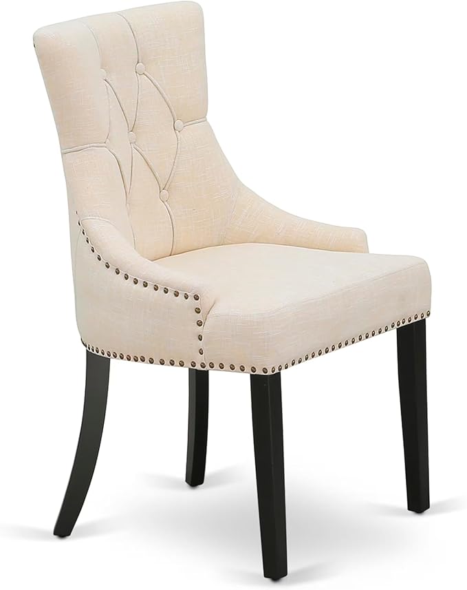 East West Furniture V697FR102-7 7 Piece Dining Table Set Consist of a Rectangle Dining Room Table with V-Legs and 6 Light Beige Linen Fabric Parsons Chairs, 40x72 Inch, Multi-Color