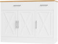 Shintenchi Modern Farmhouse Sideboard Buffet Cabinet with Storage with 3 Doors,42" Barn Doors Buffet Cabinet with Storage, Wood Coffee Bar Cabinet with Adjustable Shelf for Kitchen Living Room,White