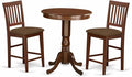 East West Furniture EDVN3-MAH-C 3 Piece Counter Set for Small Spaces Contains a Round Dining Room Table with Pedestal and 2 Linen Fabric Upholstered Chairs, 30x30 Inch, Mahogany