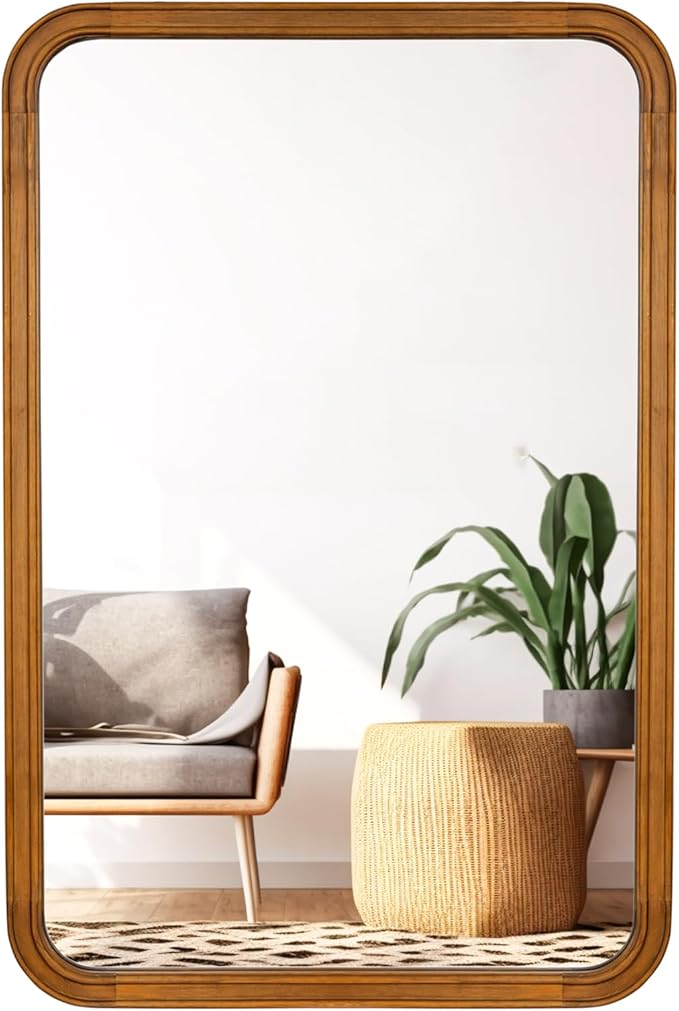 WallBeyond Wood Mirrors for Bathroom, 30x40 Inch Wooden Frame Wall Mirror Farmhouse Wall Mounted Rectangle Mirror for Vanity (Horizontal/Vertical)