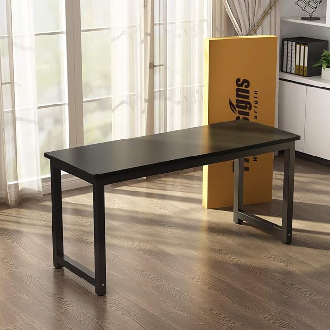 Tribesigns Modern Computer Desk, 63 inch Large Office Desk Computer Table Study Writing Desk Workstation for Home Office, Black Metal Frame