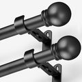 Curtain Rods for Windows 16 to 136 Inches, Curtain Rod Max Adjustable Length of 144 IN, 6/8" Diameter Drapery Rods Round Finials, Black, Pack of 2